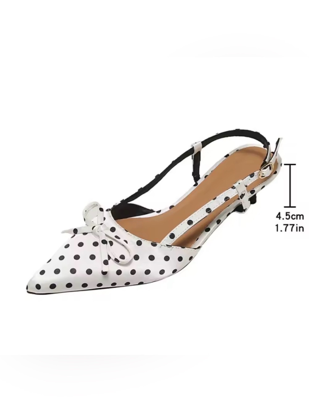 White Polka Dot Slingback Pointed Toe Flat